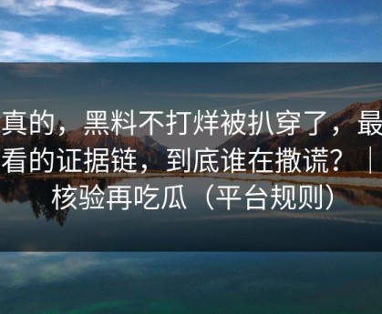 说真的，黑料不打烊被扒穿了，最该先看的证据链，到底谁在撒谎？｜先核验再吃瓜（平台规则）