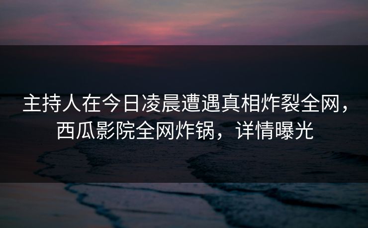 主持人在今日凌晨遭遇真相炸裂全网，西瓜影院全网炸锅，详情曝光