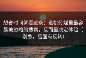 想省时间就看这条：蜜桃传媒里最容易被忽略的搜索，反而最决定体验（别急，后面有反转）